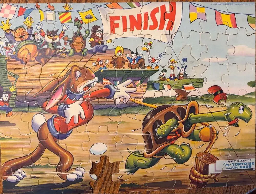 Vintage Walt Disney The Tortoise and the Hare Jigsaw Puzzle Jaymar Specialty Co.